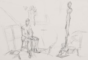 Seated Man and Sculpture.