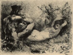 Syrinx spielender Faun und schlafende Nymphe.