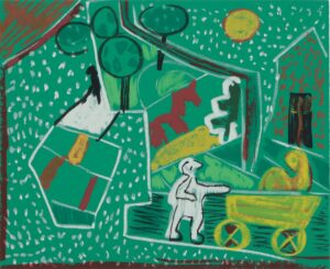 Auf Grün mit Pferdchen/Kinderspielplatz.