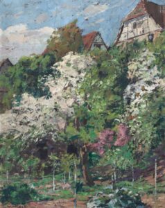 Hang mit blühenden Bäumen im Frühling,