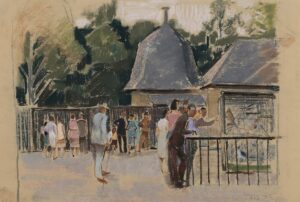 Orangerie Zoo – Landschaft mit Haus an einem Gewässer.