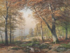 Rehe am Rande eines herbstlichen Buchenwaldes,